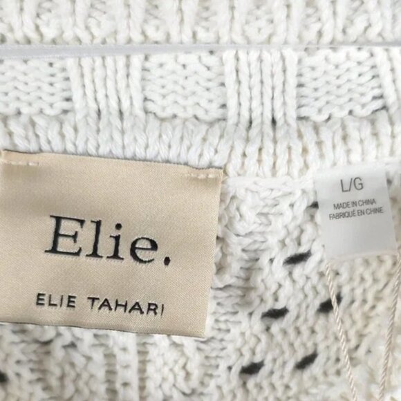 NWT ELIE. ELIE TAHARI Eyelet Knit Pullover Sweater Ivory‎ 100% Cotton Size LARGE - Picture 10 of 15